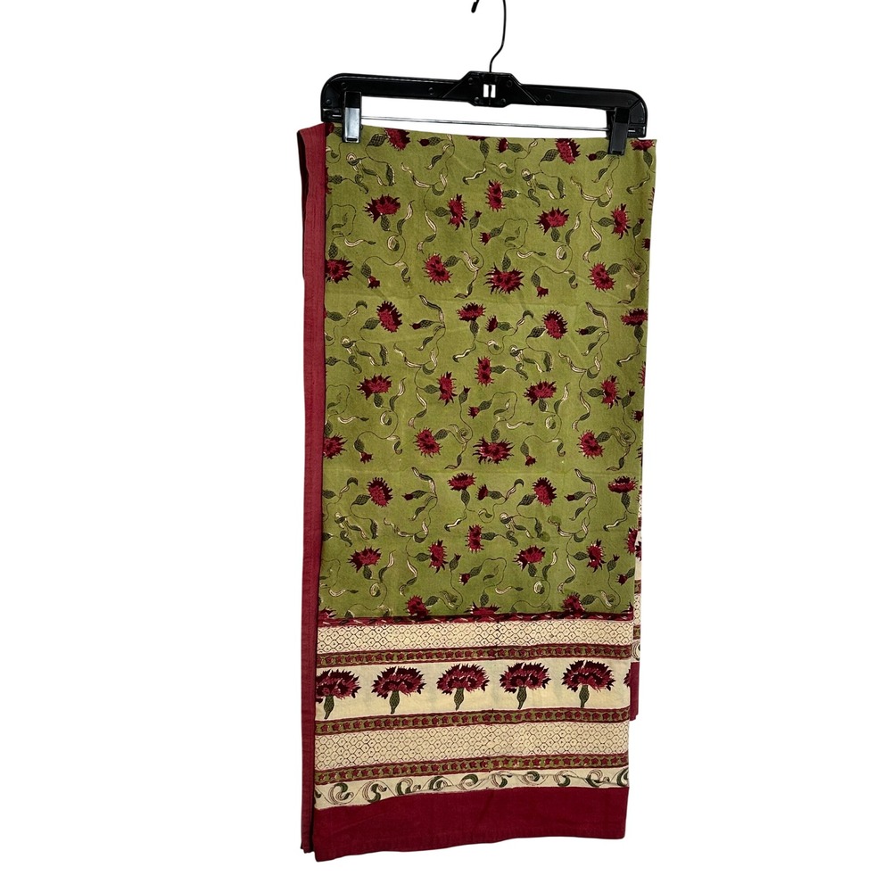 Couleur Nature Hand Made 59x59‎ Inch Cotton Tablecloth Floral Design Red Green